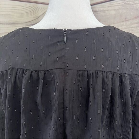The Impeccable Pig Black Metallic Dot Surplus Deep V Neck Long Sleeve Dress - Picture 6 of 9